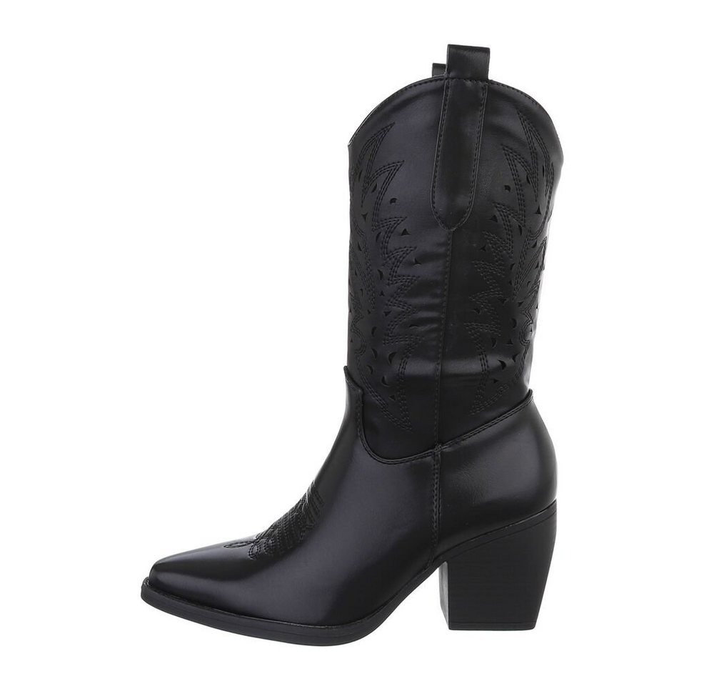 Ital-Design Damen Cowboyboots Western Westernstiefel (84160553) Blockabsatz Western- & Bikerstiefel in Schwarz