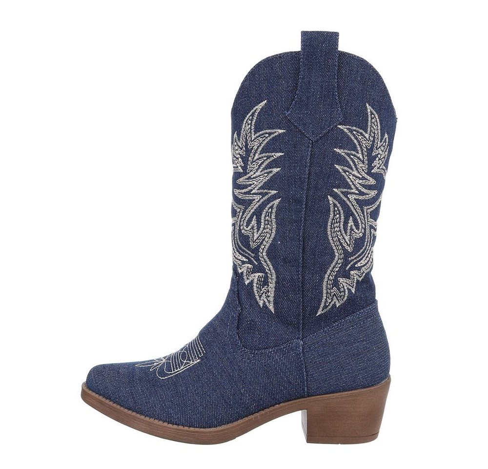 Ital-Design Damen Cowboyboots Western Westernstiefel (84463151) Blockabsatz Western- & Bikerstiefel in Dunkelblau