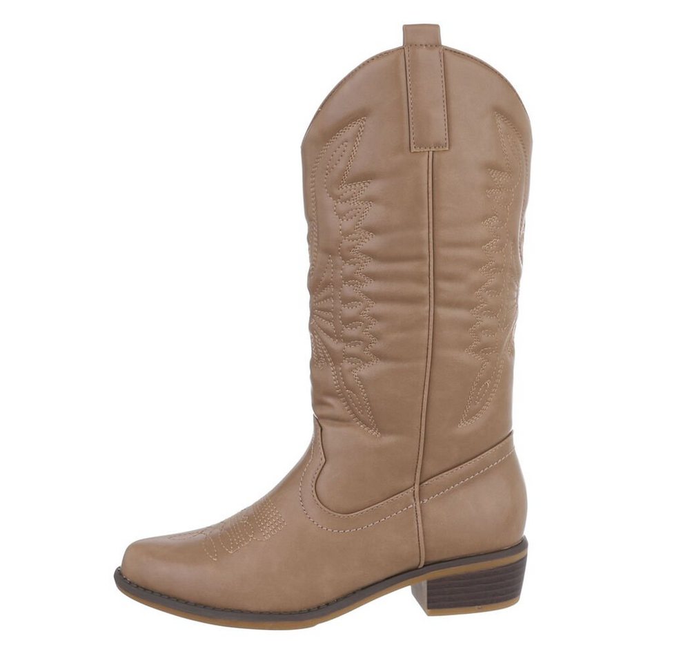 Ital-Design Damen Cowboyboots Western Westernstiefel (85878609) Blockabsatz Flache Stiefel in Hellbraun