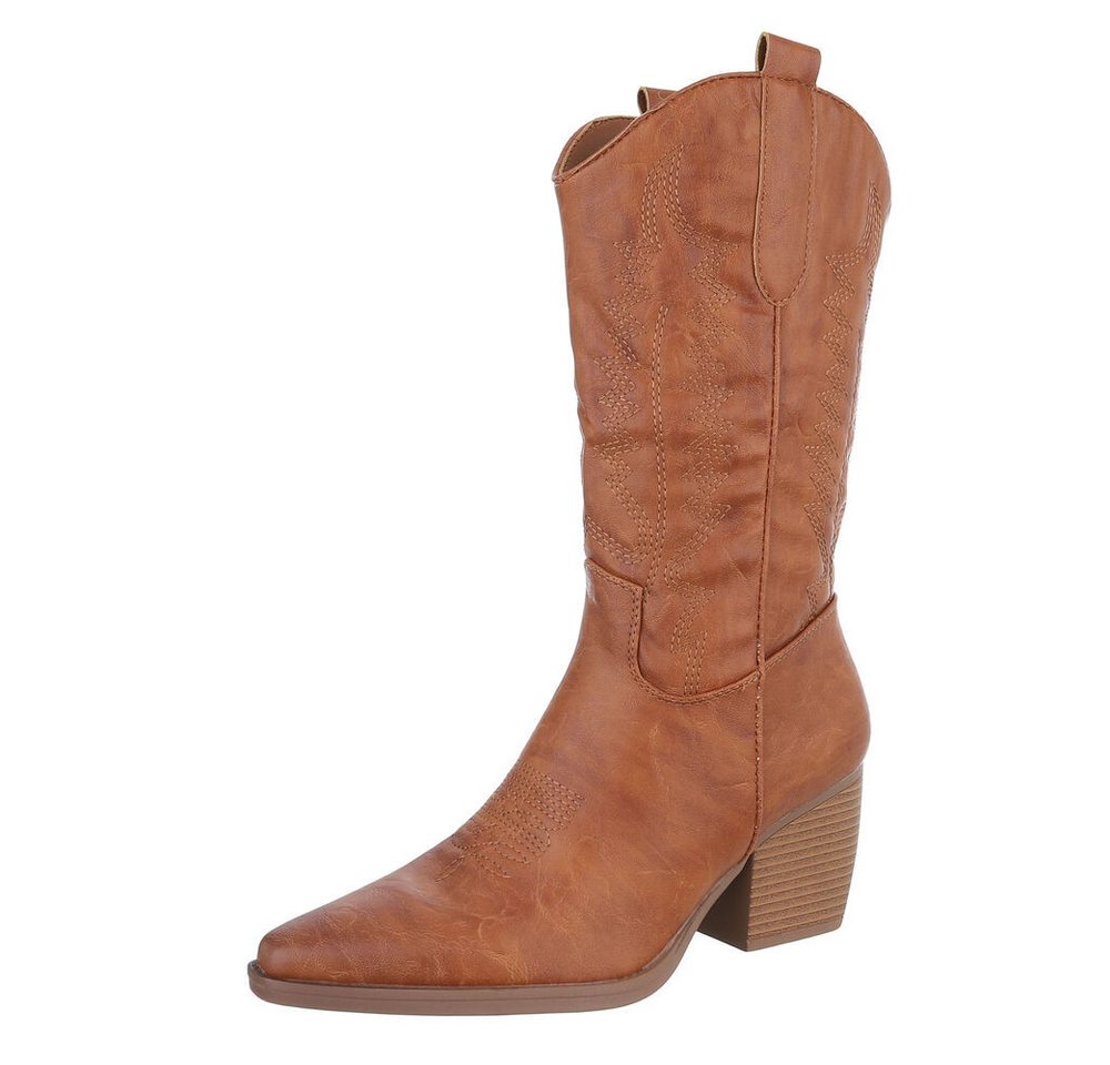 Ital-Design Damen Cowboyboots Western Westernstiefel (87336802) Blockabsatz Stiefel in Camel