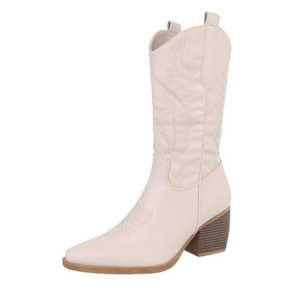 Ital-Design Damen Cowboyboots Western Westernstiefel (87336807) Blockabsatz Stiefel in Beige