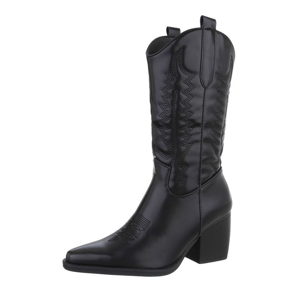 Ital-Design Damen Cowboyboots Western Westernstiefel (87378998) Blockabsatz Stiefel in Schwarz