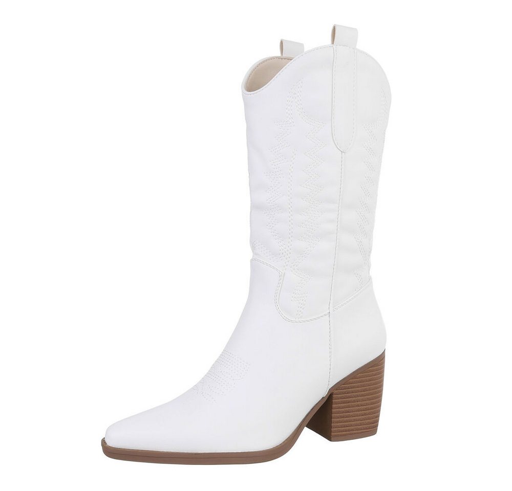 Ital-Design Damen Cowboyboots Western Westernstiefel (87379004) Blockabsatz Stiefel in Weiß
