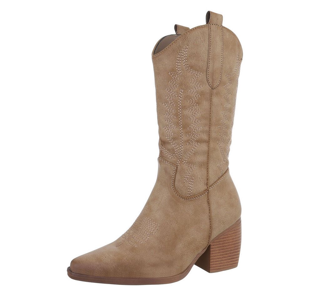 Ital-Design Damen Cowboyboots Western Westernstiefel (87379011) Blockabsatz Stiefel in Hellbraun