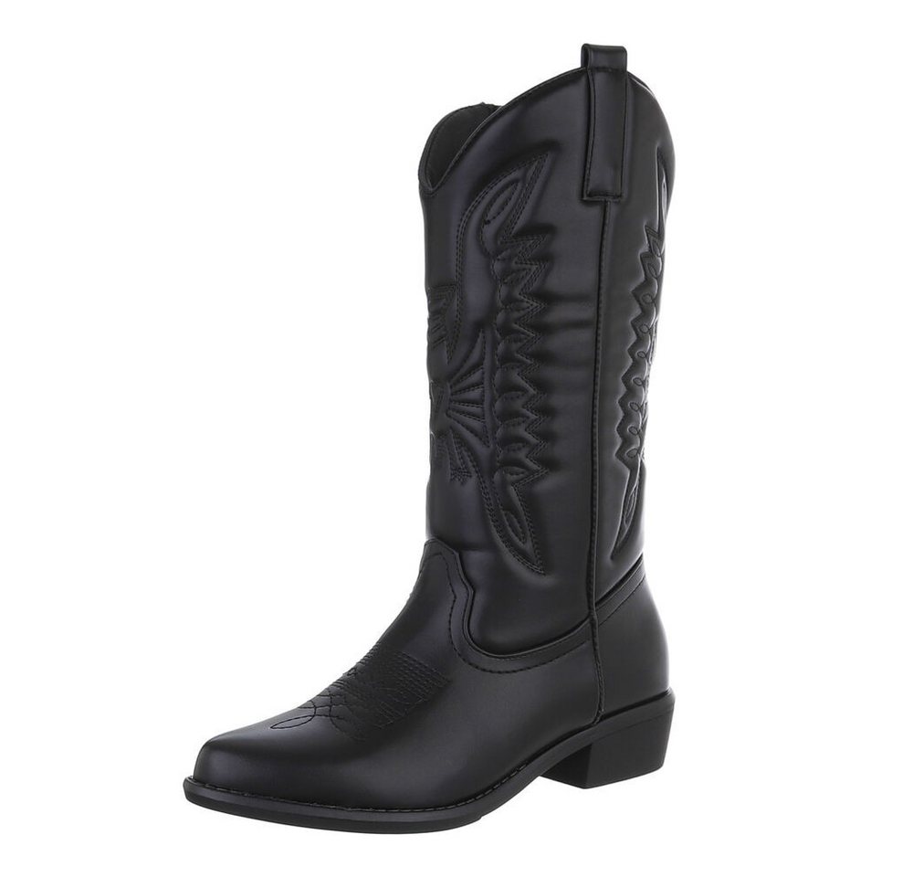 Ital-Design Damen Cowboyboots Western Westernstiefel (87475094) Blockabsatz Flache Stiefel in Schwarz