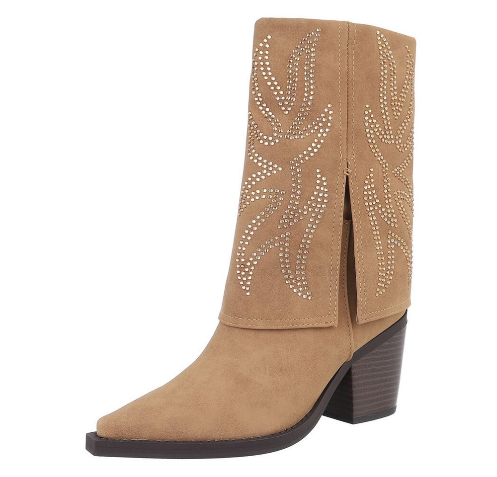 Ital-Design Damen Cowboyboots Western Westernstiefel (87740361) Blockabsatz Stiefel in Camel