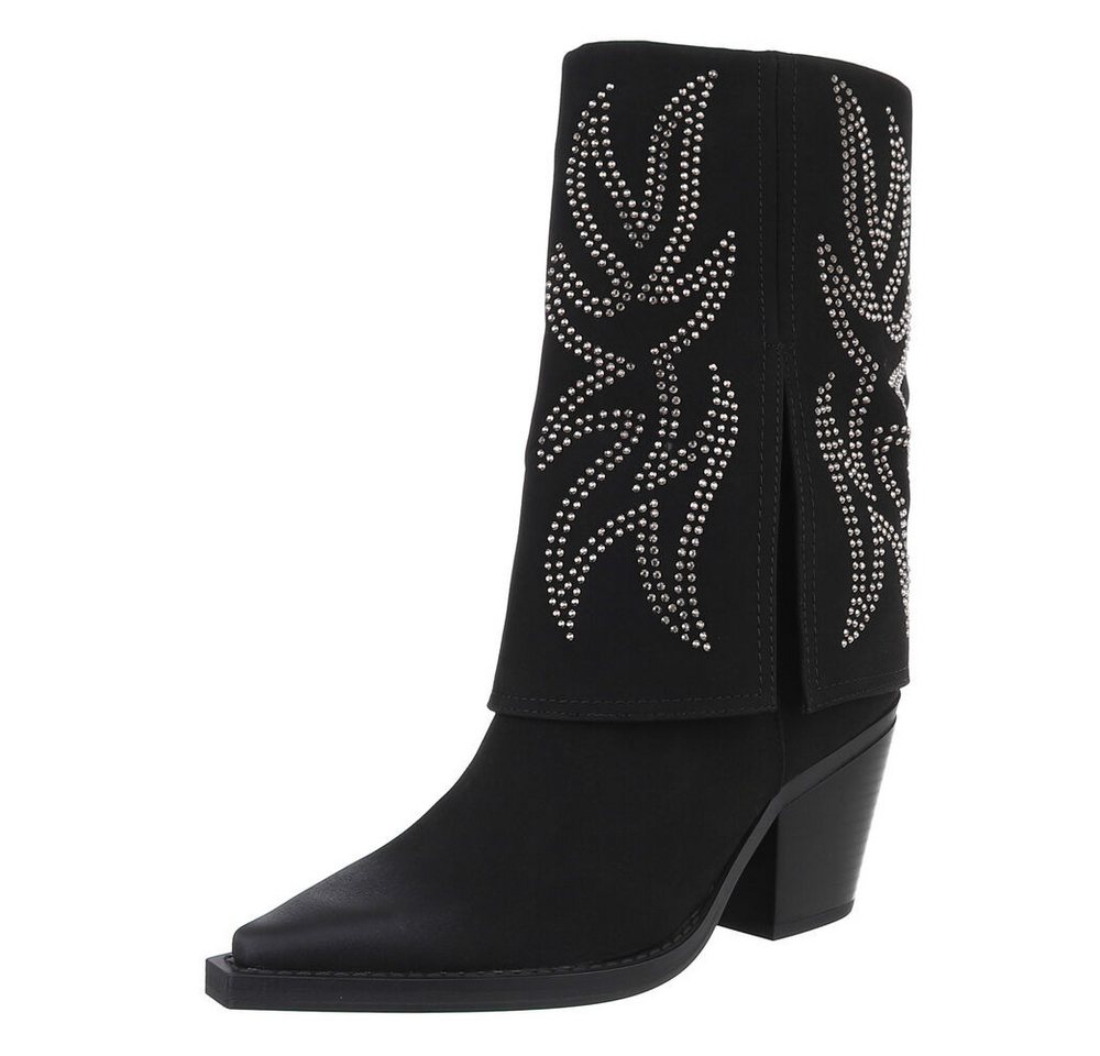 Ital-Design Damen Cowboyboots Western Westernstiefel (87740367) Blockabsatz Stiefel in Schwarz