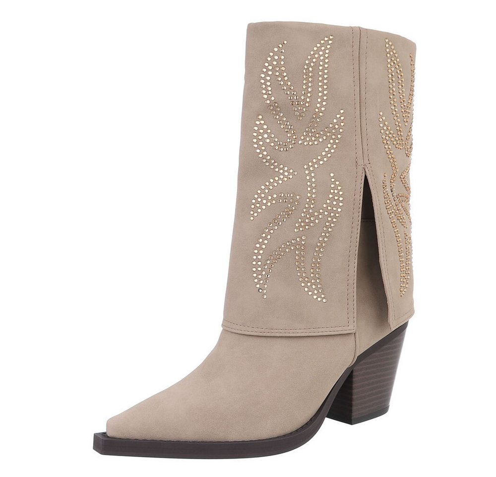 Ital-Design Damen Cowboyboots Western Westernstiefel (87740377) Blockabsatz Stiefel in Beige