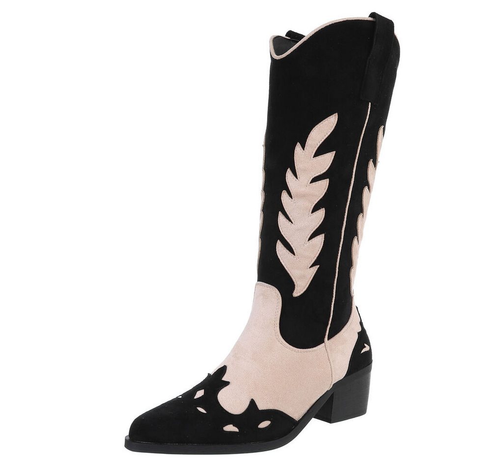 Ital-Design Damen Cowboyboots Western Westernstiefel (88460426) Blockabsatz Stiefel in Schwarz