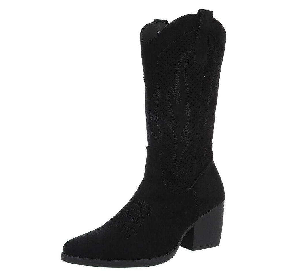 Ital-Design Damen Cowboyboots Western Westernstiefel (88671676) Blockabsatz Stiefel in Schwarz