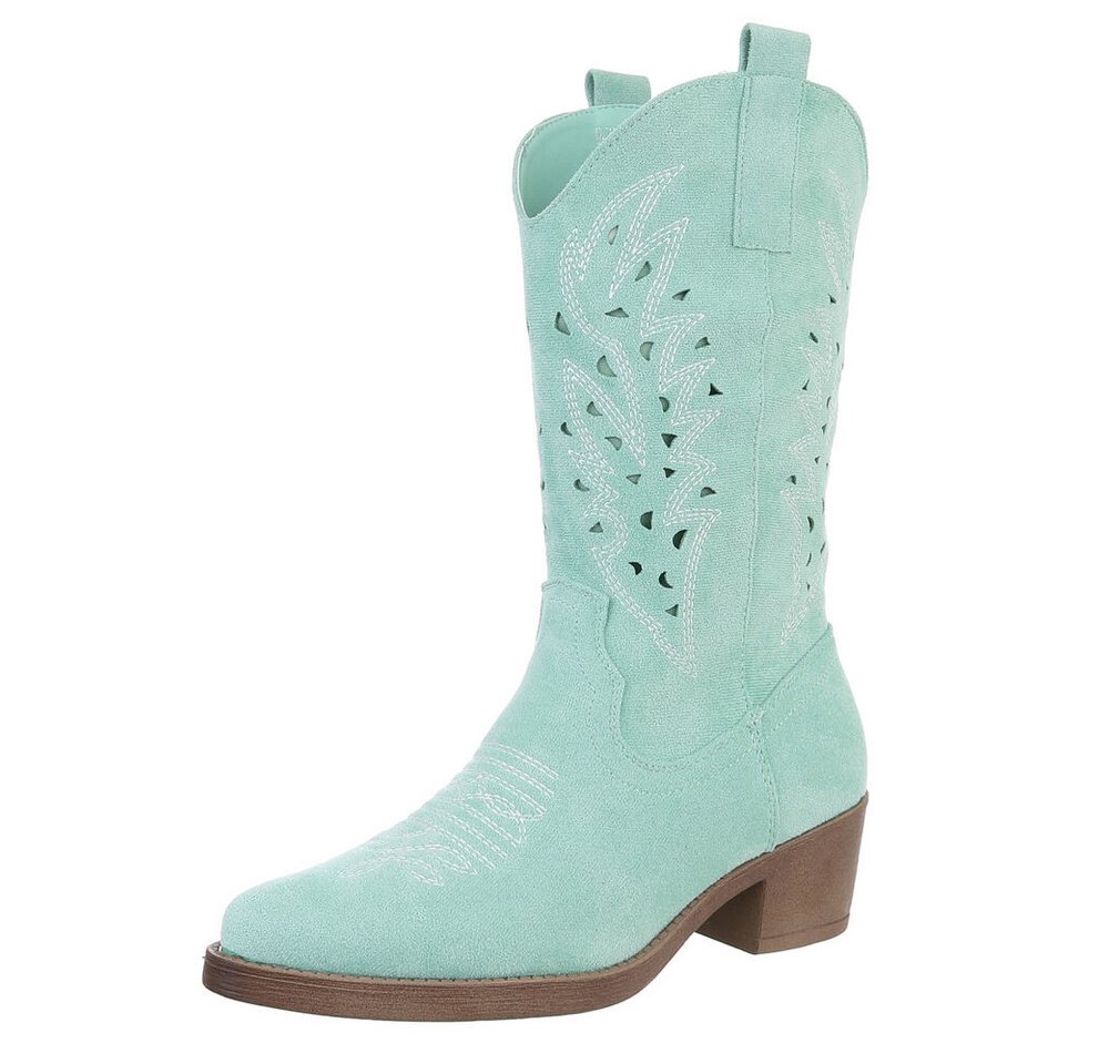 Ital-Design Damen Cowboyboots Western Westernstiefel (88671711) Blockabsatz Stiefel in Türkis
