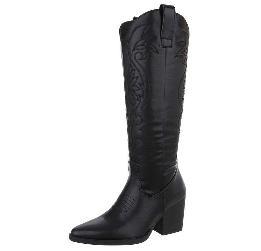 Ital-Design Damen Cowboyboots Western Westernstiefel (88812554) Blockabsatz Stiefel in Schwarz
