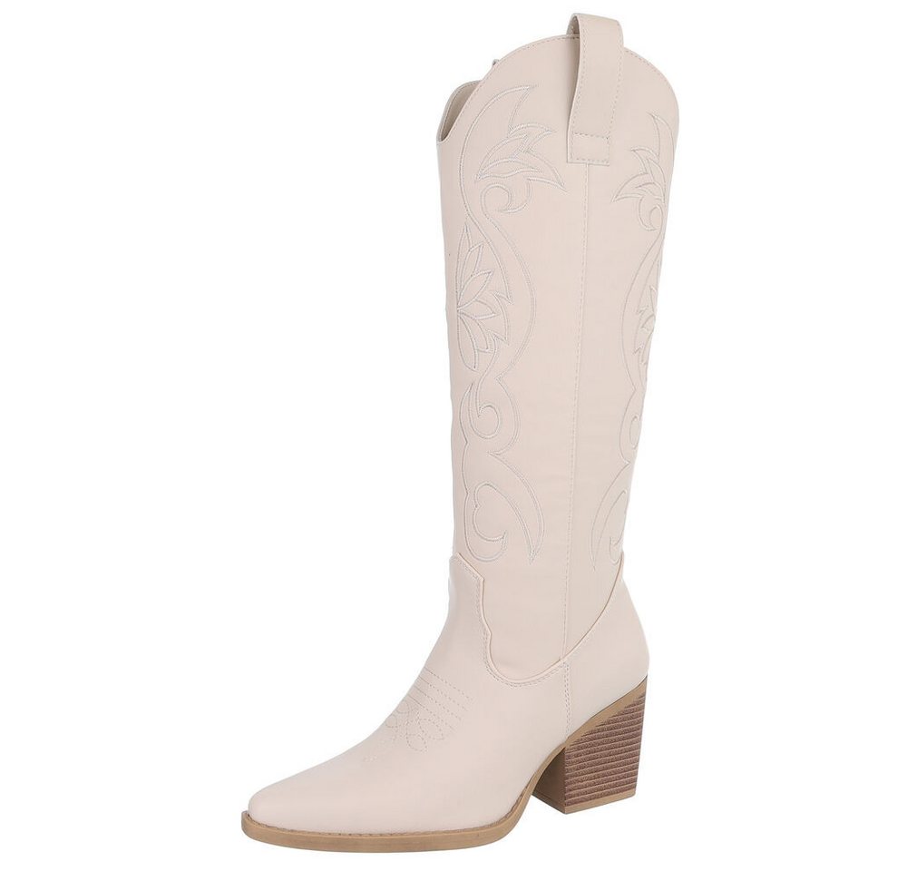 Ital-Design Damen Cowboyboots Western Westernstiefel (88812561) Blockabsatz Stiefel in Beige