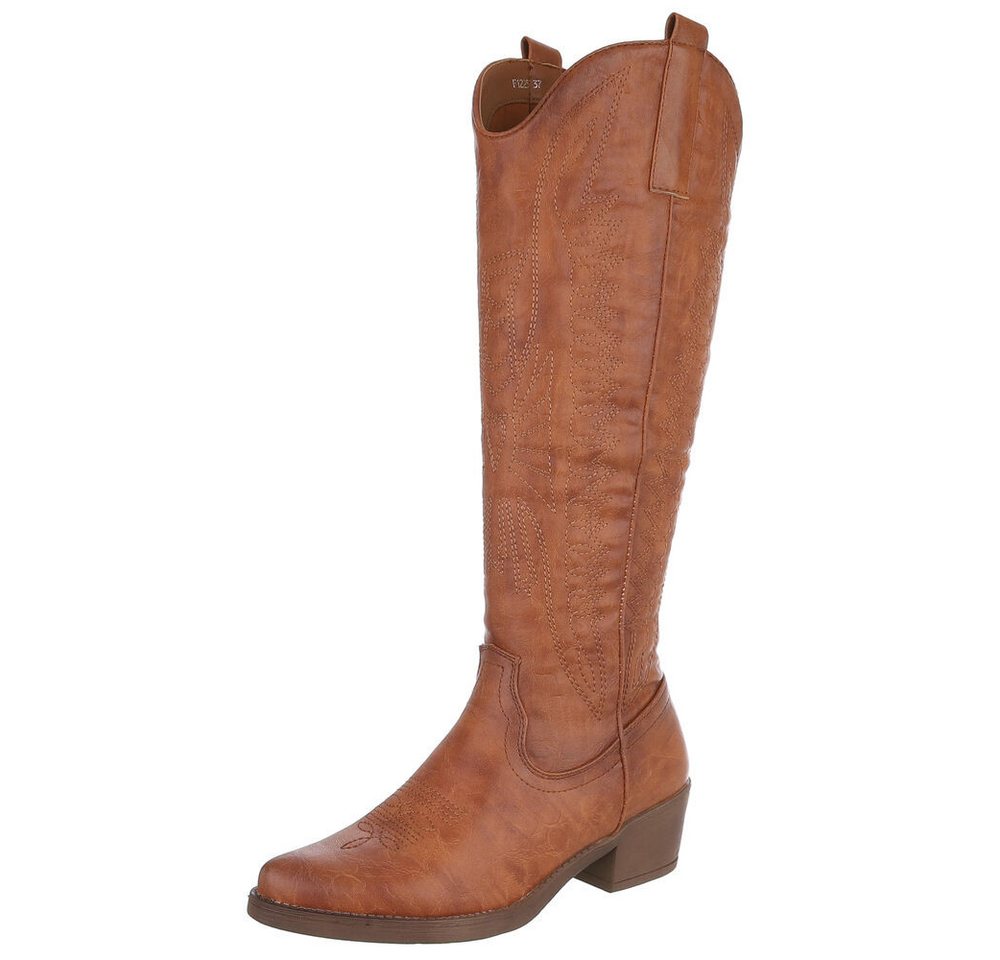 Ital-Design Damen Cowboyboots Western Westernstiefel (90152852) Blockabsatz Stiefel in Camel