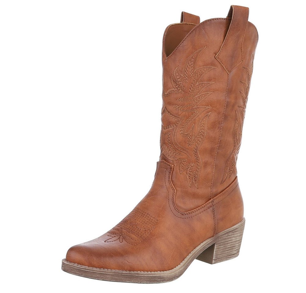 Ital-Design Damen Cowboyboots Western Westernstiefel (90152858) Blockabsatz Stiefel in Camel