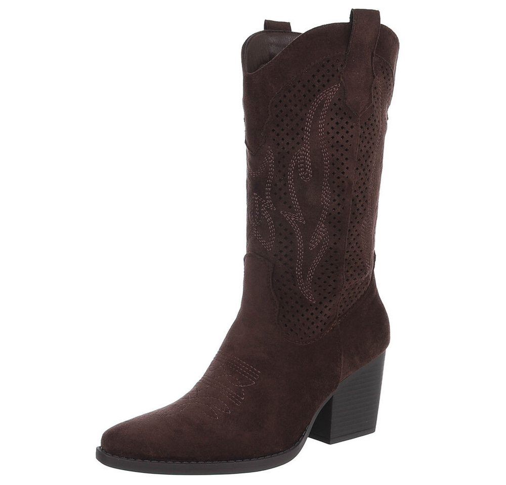 Ital-Design Damen Cowboyboots Western Westernstiefel (91742753) Blockabsatz Stiefel in Braun