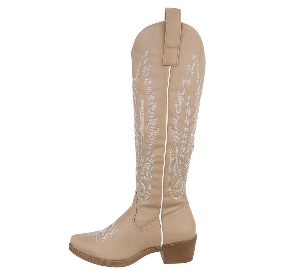 Ital-Design Damen Cowboyboots Western Westernstiefel Blockabsatz Western- & Bikerstiefel in Hellbraun