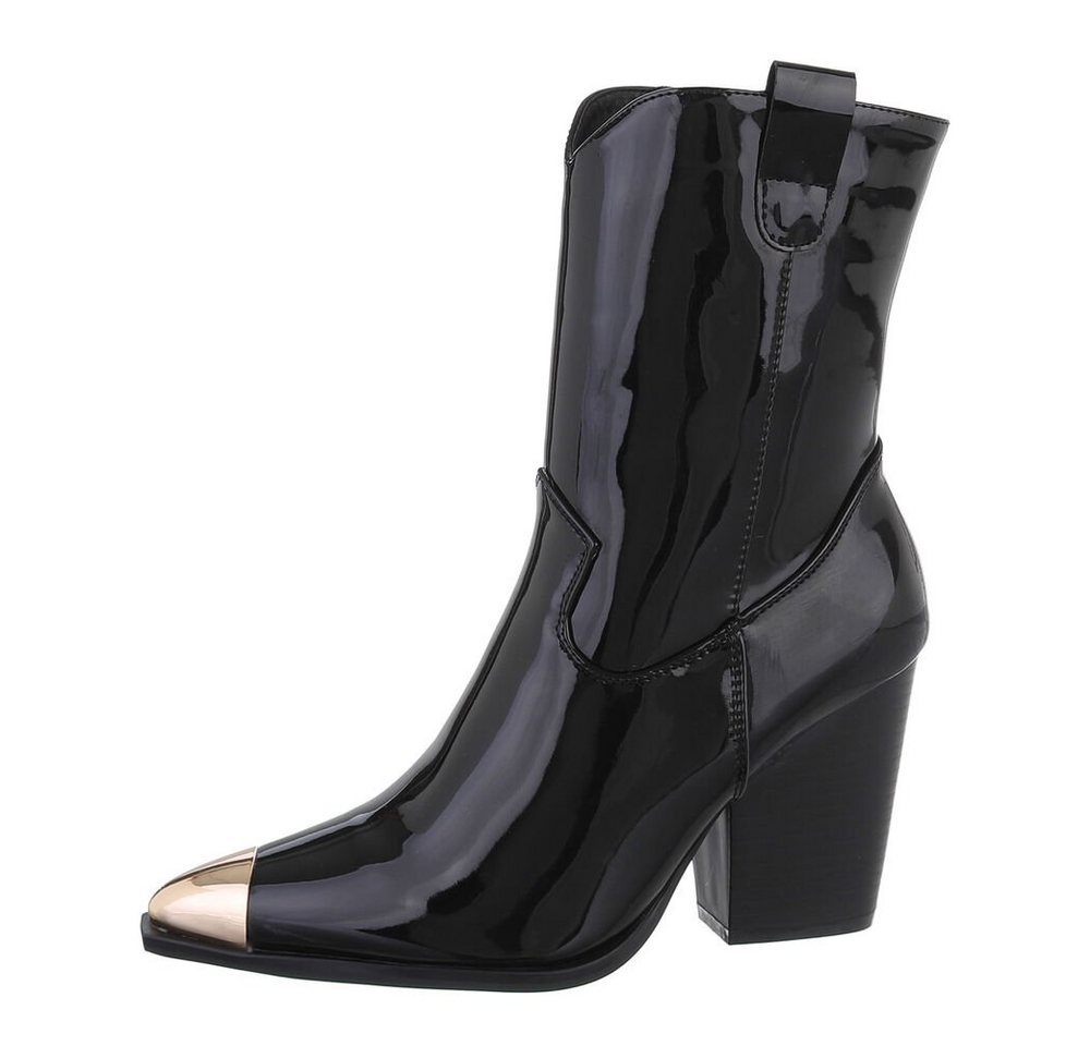 Ital-Design Damen Cowboyboots Western Westernstiefelette (80951232) Blockabsatz High-Heel Stiefeletten in Schwarz