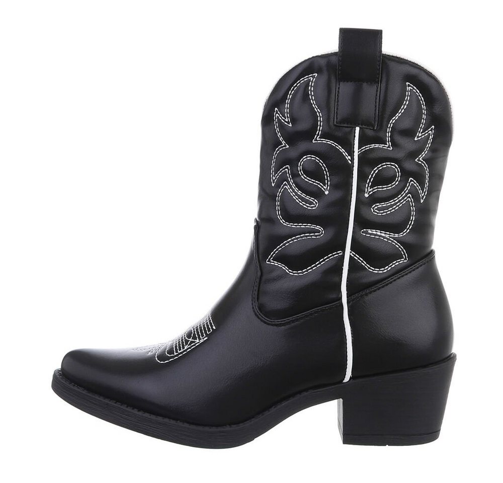 Ital-Design Damen Cowboyboots Western Westernstiefelette (83592479) Blockabsatz Western- & Bikerboots in Schwarz