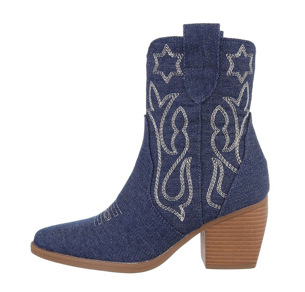 Ital-Design Damen Cowboyboots Western Westernstiefelette (84463254) Blockabsatz Western- & Bikerboots in Dunkelblau