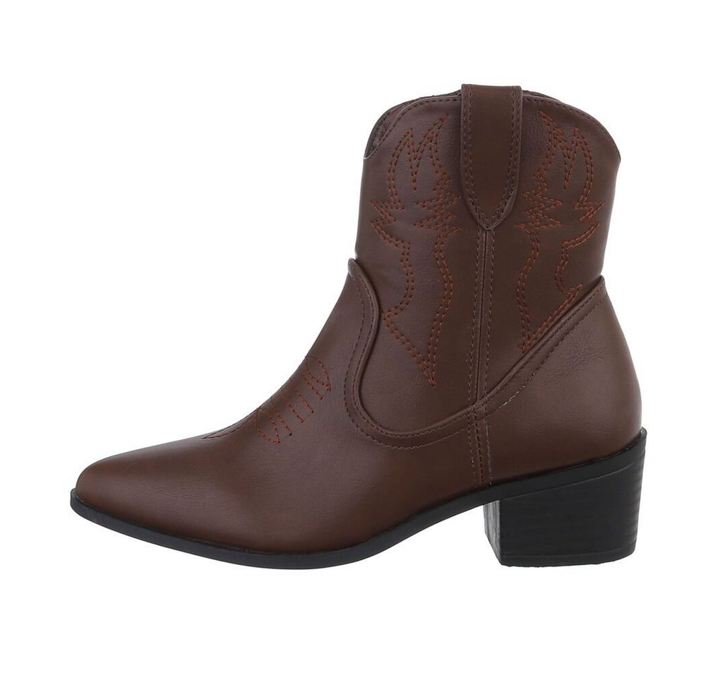 Ital-Design Damen Cowboyboots Western Westernstiefelette (85136139) Blockabsatz Western- & Bikerboots in Braun