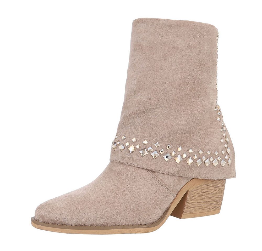 Ital-Design Damen Cowboyboots Western Westernstiefelette (87451951) Blockabsatz Stiefeletten in Hellbraun