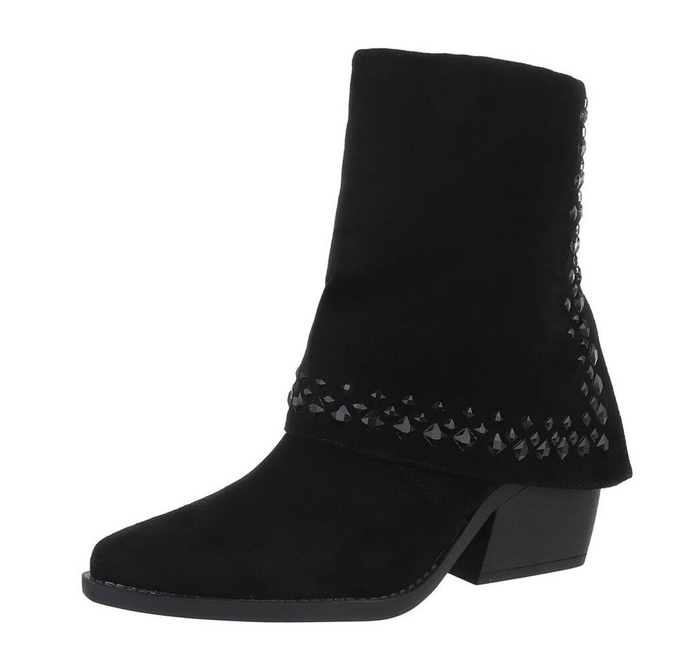 Ital-Design Damen Cowboyboots Western Westernstiefelette (87451955) Blockabsatz Stiefeletten in Schwarz