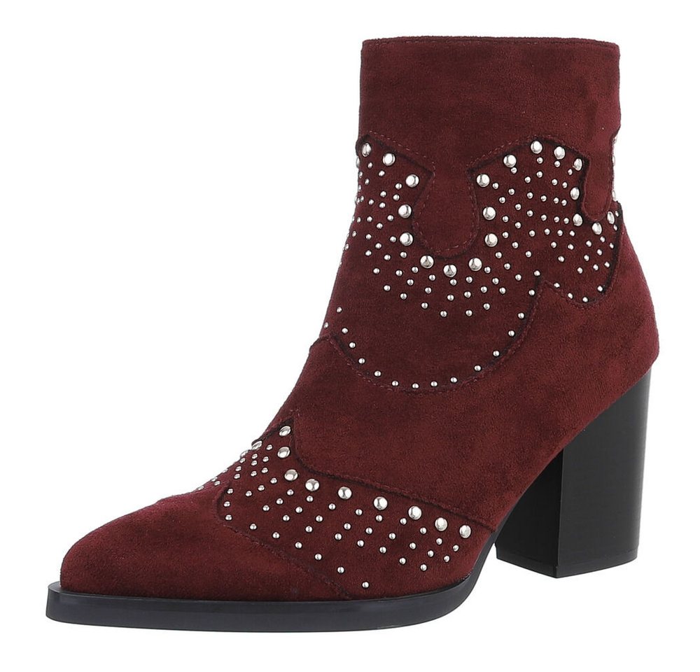 Ital-Design Damen Cowboyboots Western Westernstiefelette (88489481) Blockabsatz Stiefeletten in Weinrot