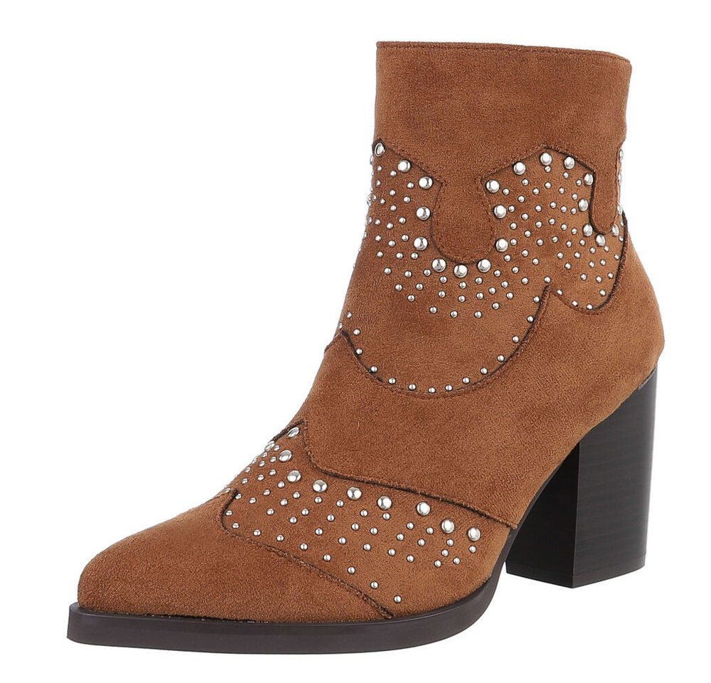 Ital-Design Damen Cowboyboots Western Westernstiefelette (88489488) Blockabsatz Stiefeletten in Camel