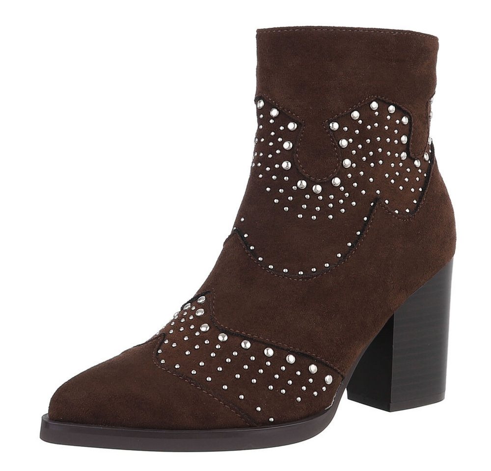 Ital-Design Damen Cowboyboots Western Westernstiefelette (88489491) Blockabsatz Stiefeletten in Braun