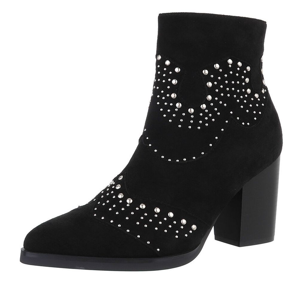 Ital-Design Damen Cowboyboots Western Westernstiefelette (88489499) Blockabsatz Stiefeletten in Schwarz