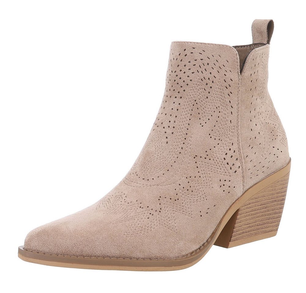 Ital-Design Damen Cowboyboots Western Westernstiefelette (88577277) Blockabsatz Stiefeletten in Hellbraun