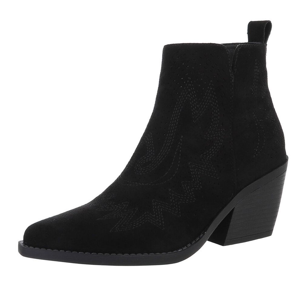 Ital-Design Damen Cowboyboots Western Westernstiefelette (88577289) Blockabsatz Stiefeletten in Schwarz