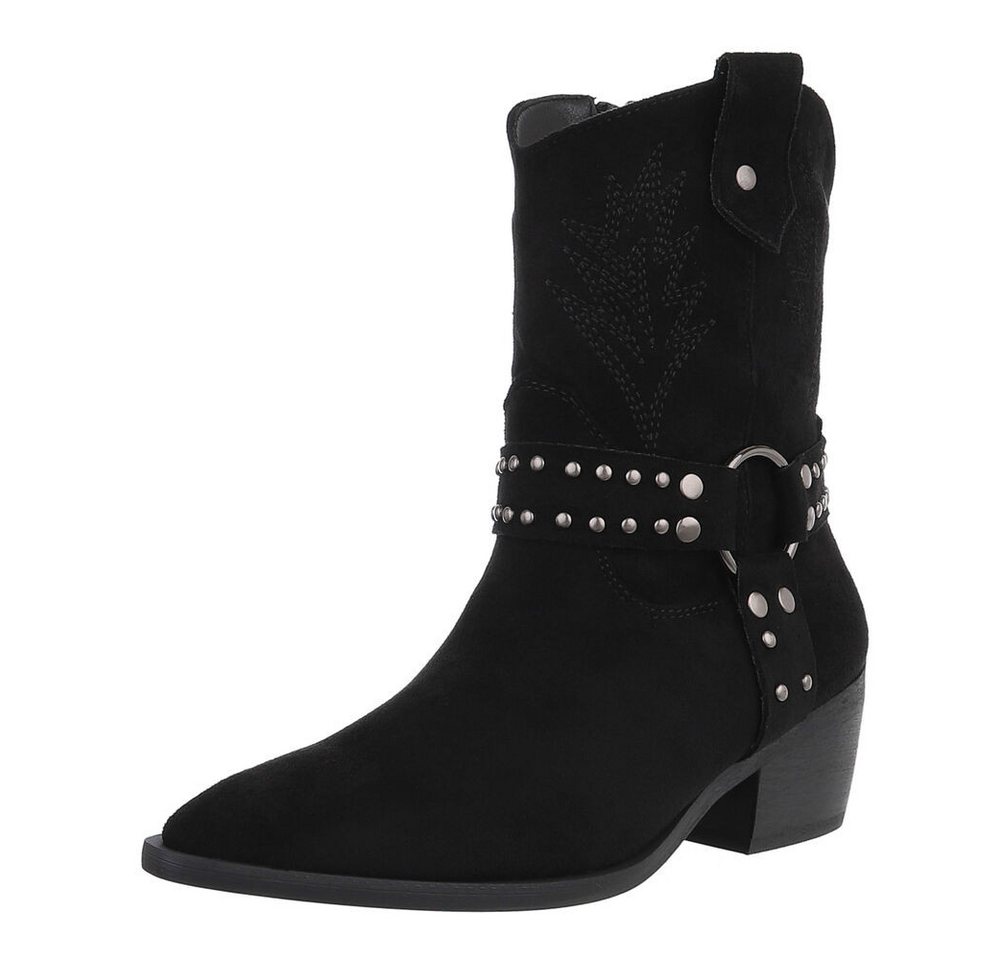 Ital-Design Damen Cowboyboots Western Westernstiefelette (88577394) Blockabsatz Stiefeletten in Schwarz