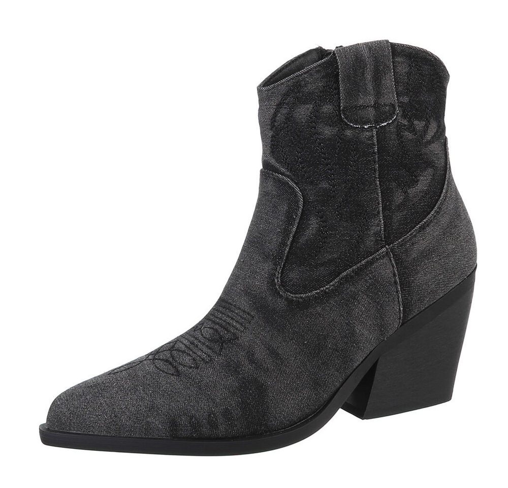 Ital-Design Damen Cowboyboots Western Westernstiefelette (88671894) Blockabsatz Stiefeletten in Schwarz