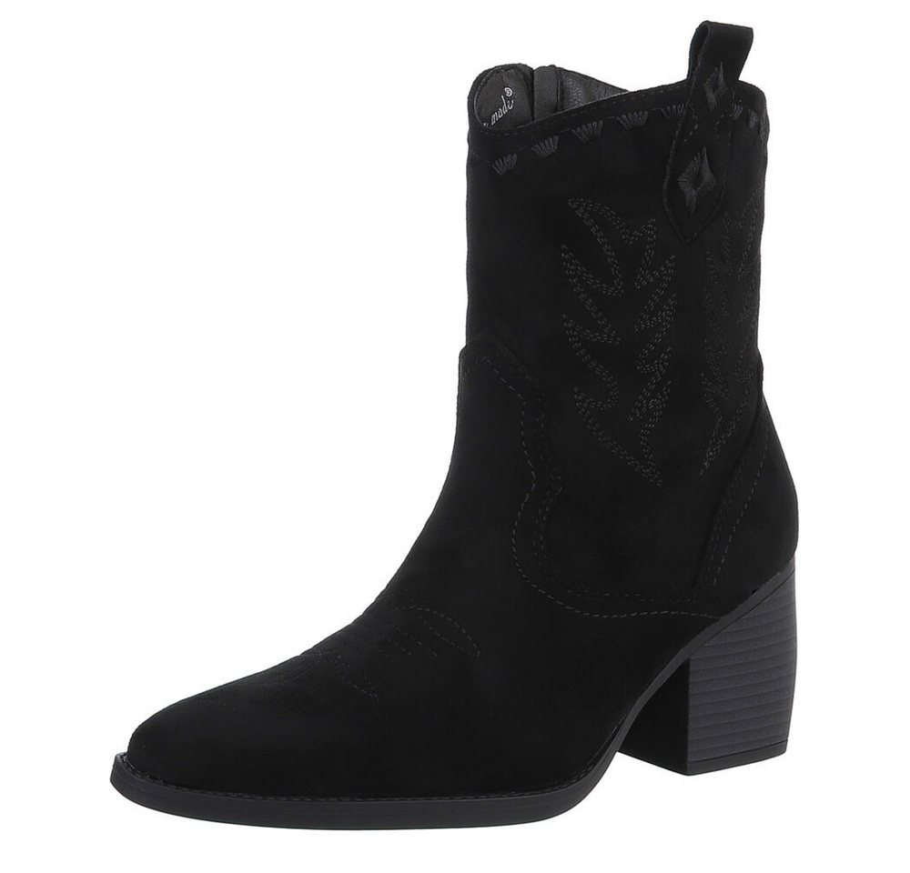 Ital-Design Damen Cowboyboots Western Westernstiefelette (88672005) Blockabsatz Stiefeletten in Schwarz