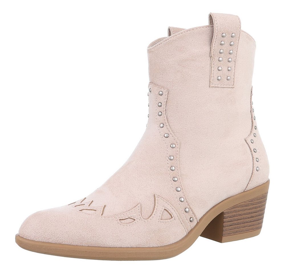 Ital-Design Damen Cowboyboots Western Westernstiefelette (88812587) Blockabsatz Stiefeletten in Beige