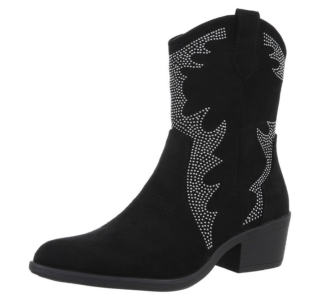 Ital-Design Damen Cowboyboots Western Westernstiefelette (88812591) Blockabsatz Stiefeletten in Schwarz