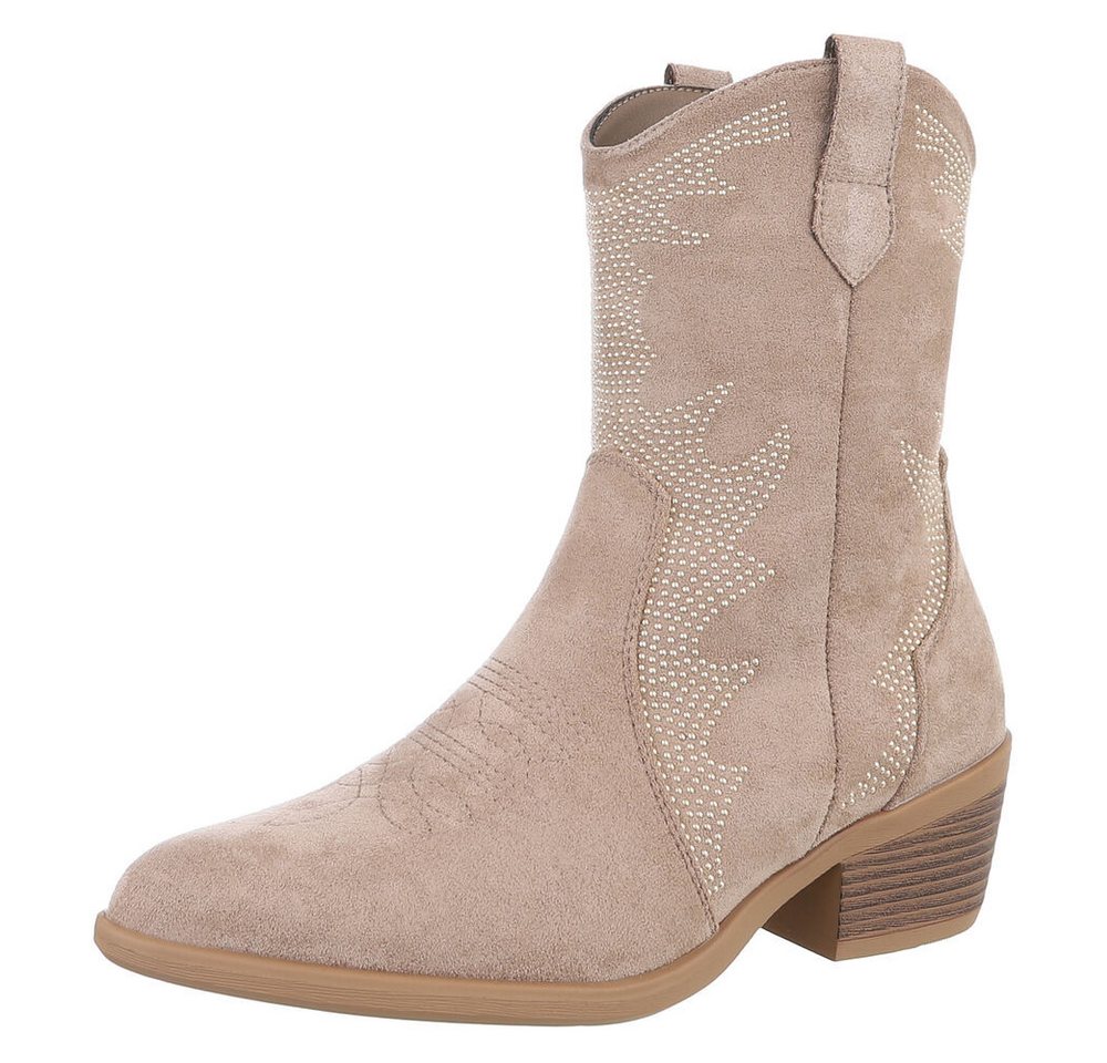 Ital-Design Damen Cowboyboots Western Westernstiefelette (88817501) Blockabsatz Stiefeletten in Hellbraun