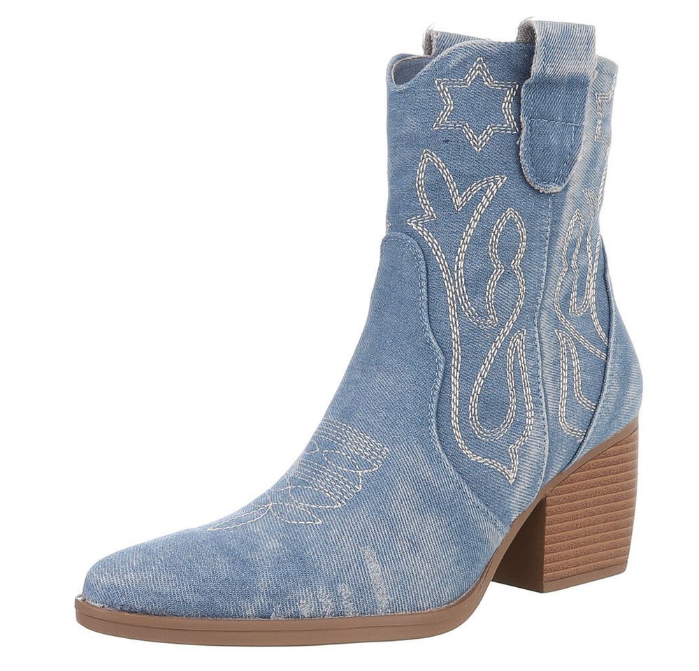 Ital-Design Damen Cowboyboots Western Westernstiefelette (88843768) Blockabsatz Stiefeletten in Hellblau
