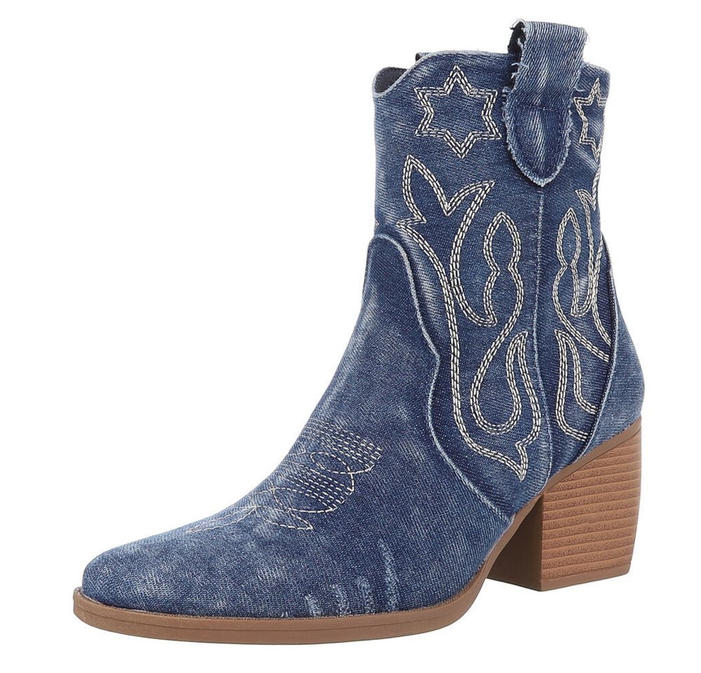 Ital-Design Damen Cowboyboots Western Westernstiefelette (88843776) Blockabsatz Stiefeletten in Blau