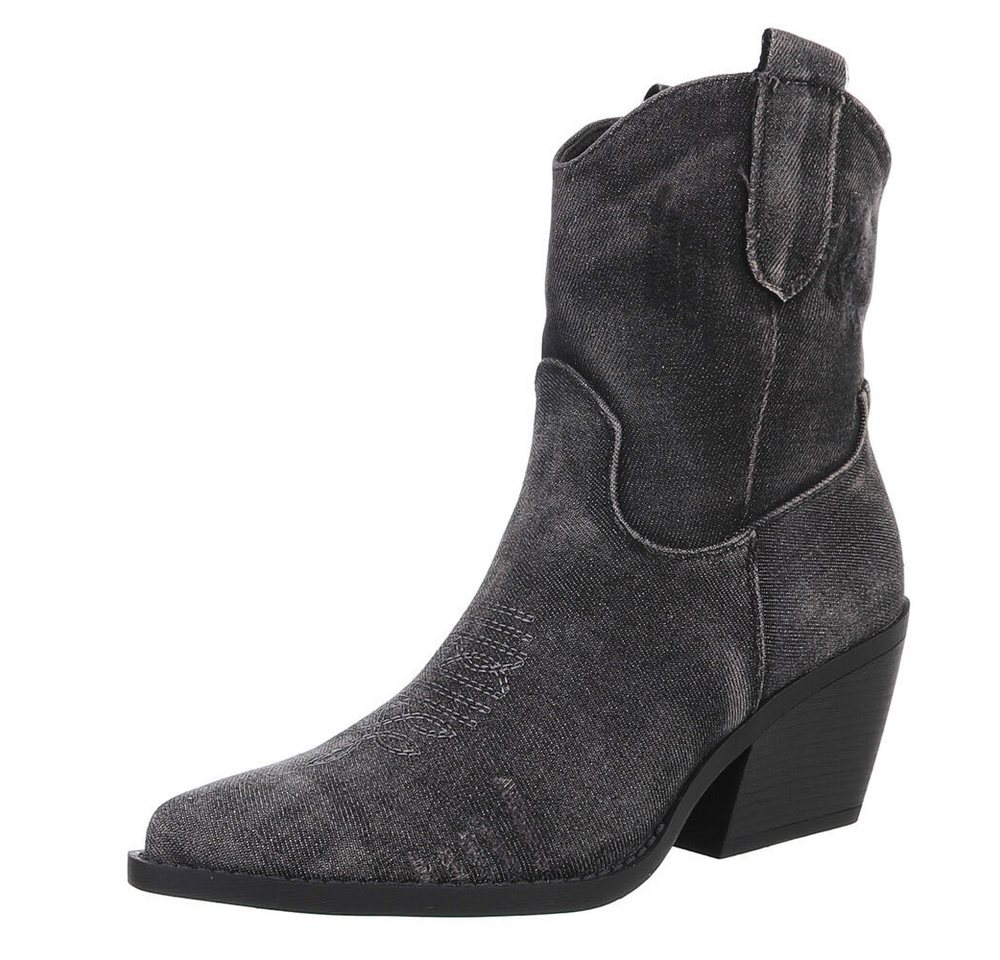 Ital-Design Damen Cowboyboots Western Westernstiefelette (88843793) Blockabsatz Stiefeletten in Schwarz