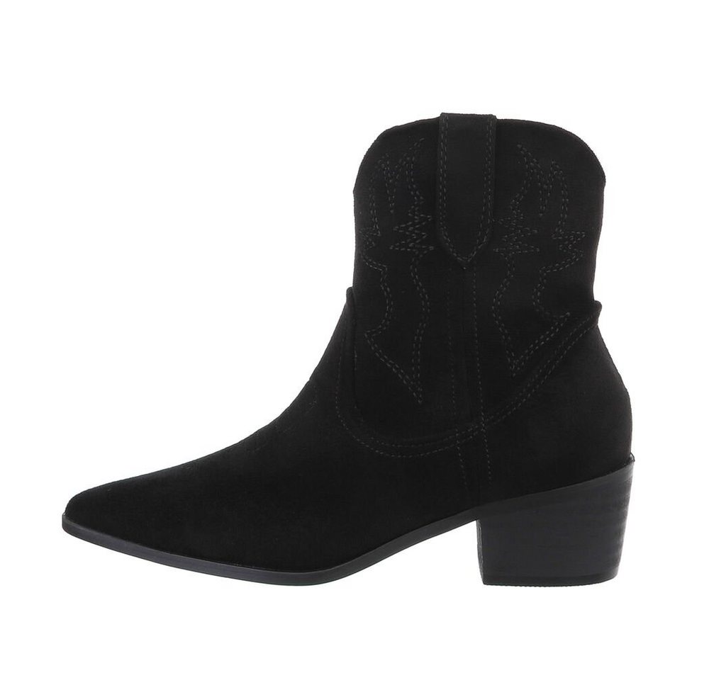 Ital-Design Damen Cowboyboots Western Westernstiefelette Blockabsatz Western- & Bikerboots in Schwarz (schwarz)