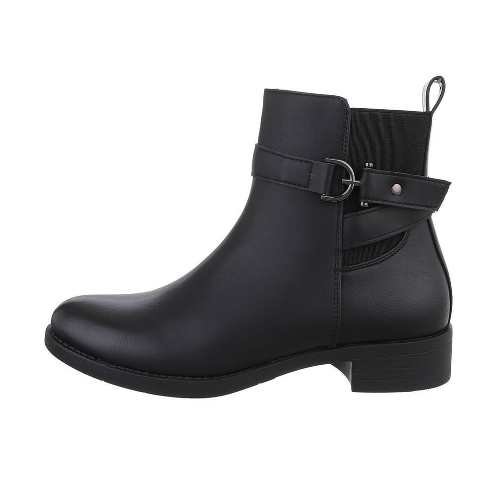 Ital-Design Damen Elegant Chelseaboots Blockabsatz Flache Stiefeletten in Schwarz