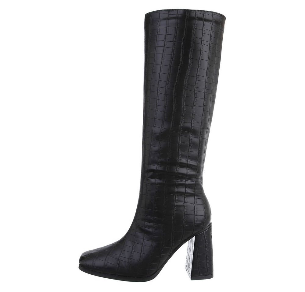 Ital-Design Damen Elegant High-Heel-Stiefel (81409720) Blockabsatz High-Heel Stiefel in Schwarz