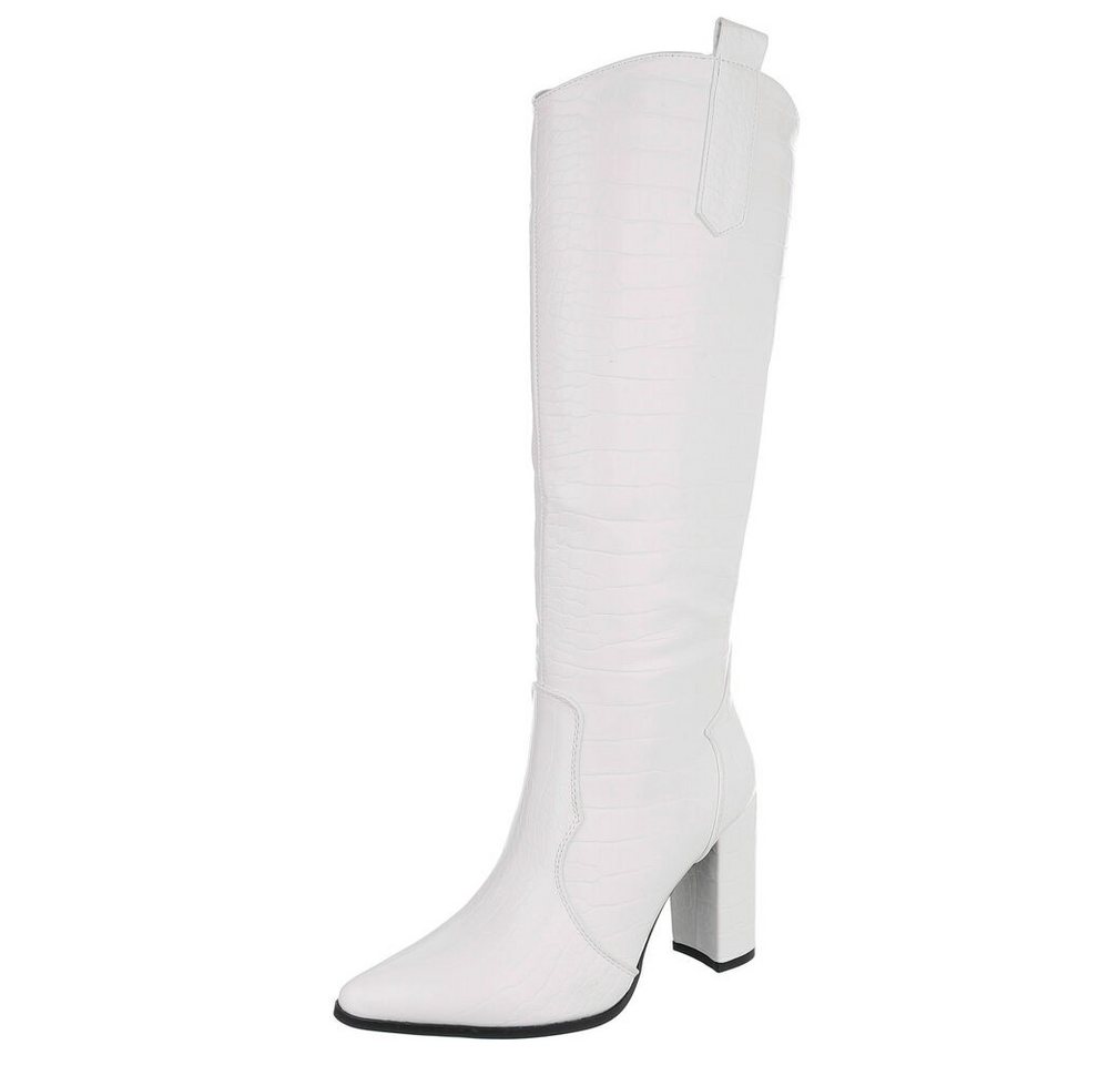 Ital-Design Damen Elegant High-Heel-Stiefel (91154712) Blockabsatz Stiefel in Creme