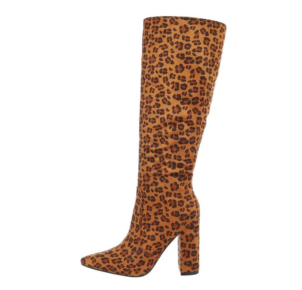 Ital-Design Damen Elegant High-Heel-Stiefel Blockabsatz High-Heel Stiefel in Leo