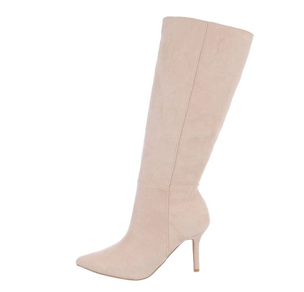 Ital-Design Damen Elegant High-Heel-Stiefel Pfennig-/Stilettoabsatz High-Heel Stiefel in Beige