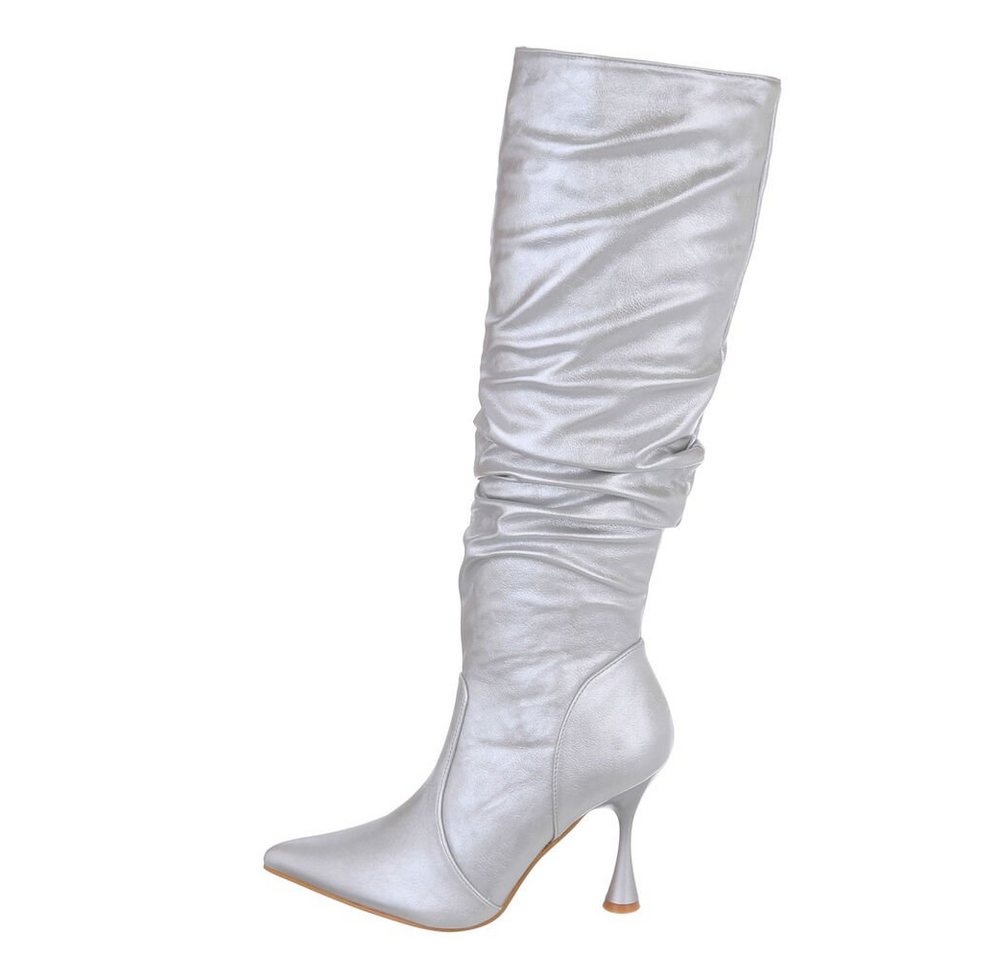Ital-Design Damen Elegant High-Heel-Stiefel Pfennig-/Stilettoabsatz High-Heel Stiefel in Silber