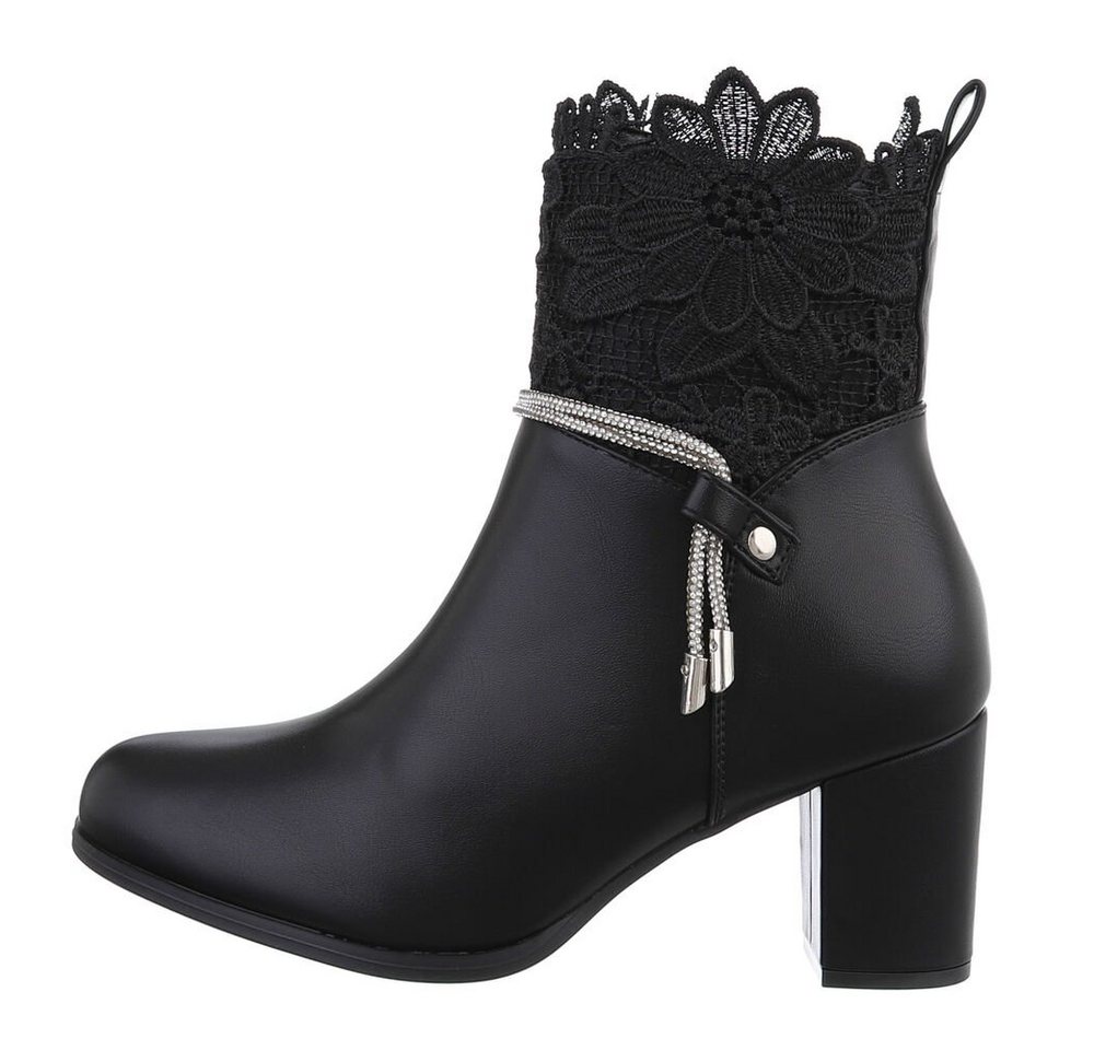 Ital-Design Damen Elegant High-Heel-Stiefelette (84633644) Blockabsatz High-Heel Stiefeletten in Schwarz